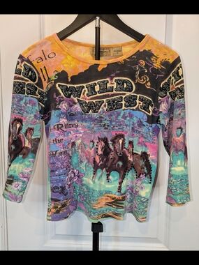 Don’t Mess With Texas Wild West Horse Rhinestone 3/4 Sleeve Top S Y2K Western